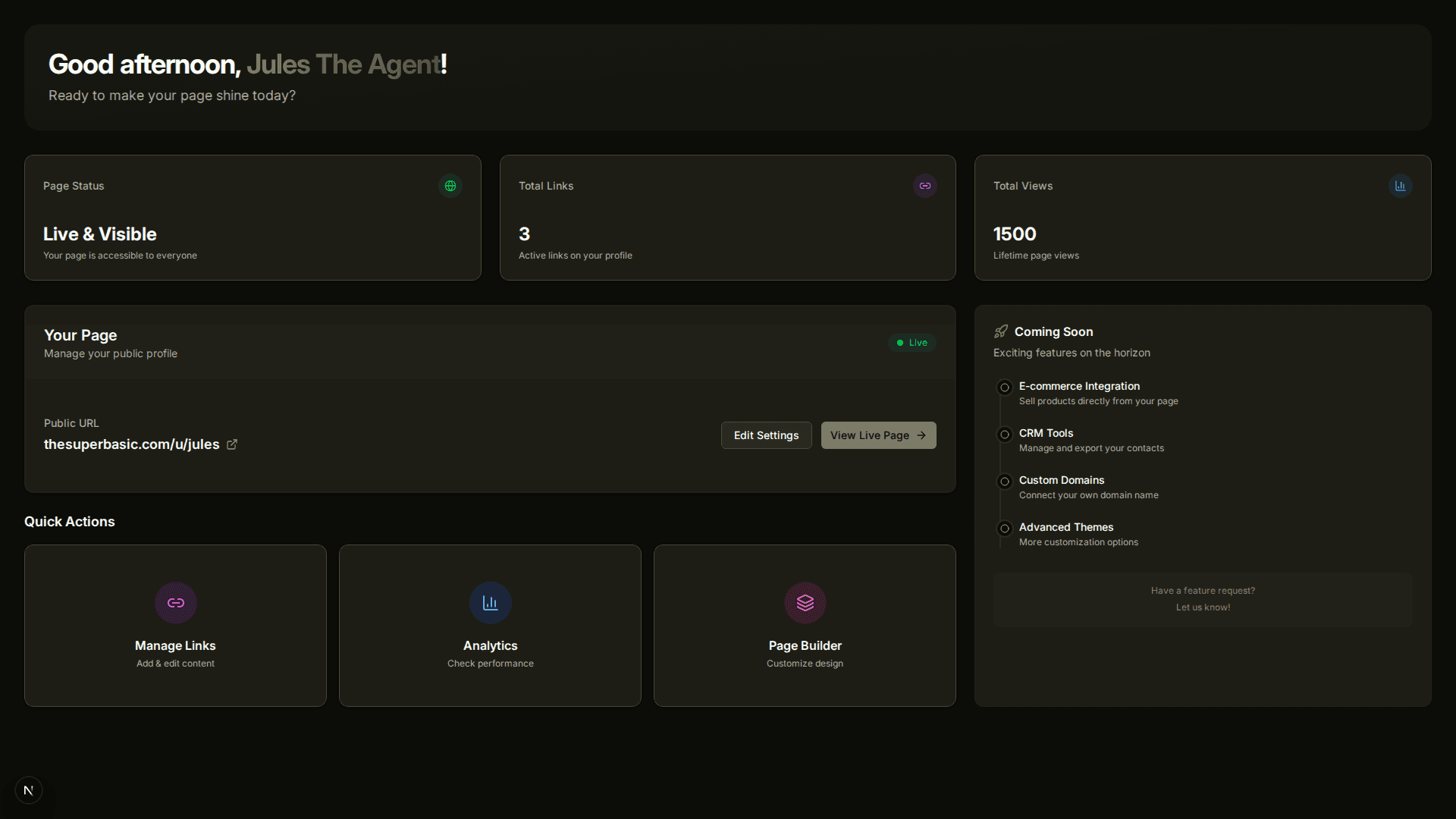 Dashboard Desktop View